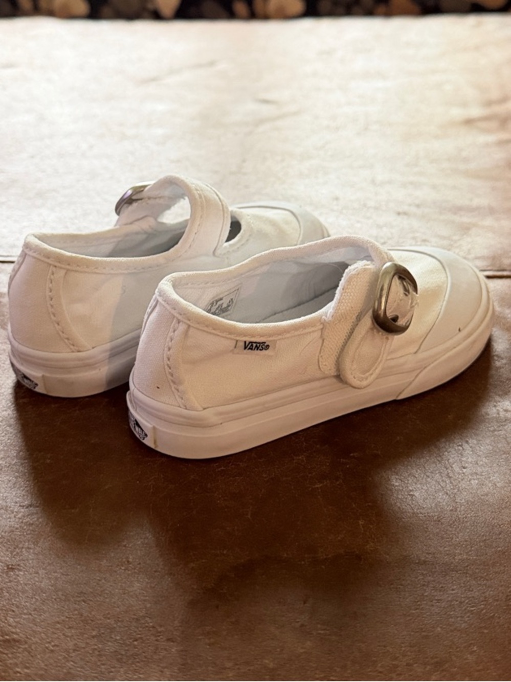 Vans Kids White Mary Jane Sneaker with Silver Buckle